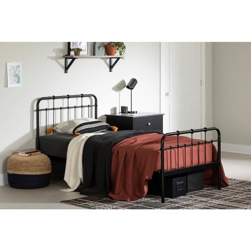 Vito Twin Black Metal Platform Bed with Headboard and Slats