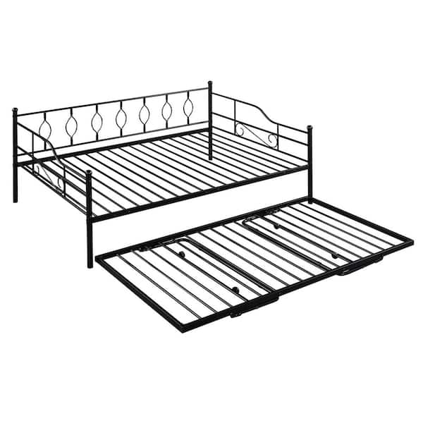 Z-joyee 56.40 in. W Black Full Daybed with Trundle