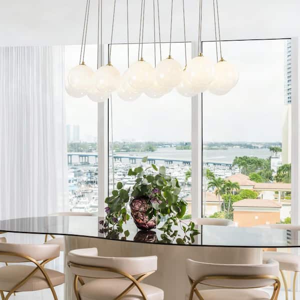 MENCOLULU 38 in. 16-Light White Linear Chandelier with Glass