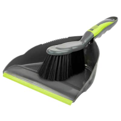 Brilliant Collection 8.5 in. Grey/Lime Dust Pan and Brush Set