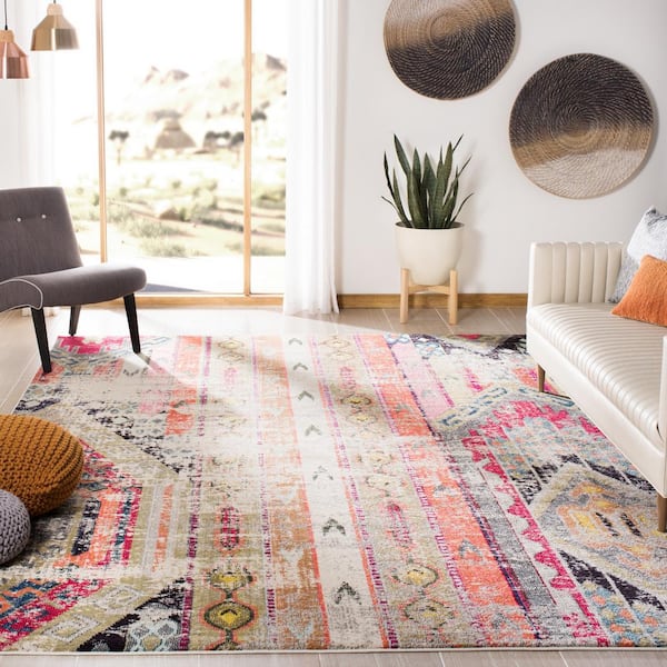 Monaco Light Gray/Multi 9 ft. x 12 ft. Distressed Area Rug