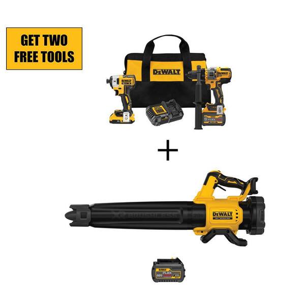 DEWALT 20V MAX Cordless Brushless Hammer Drill/Driver Combo Kit, 20V Blower, and (1) FLEXVOLT 6.0Ah Battery