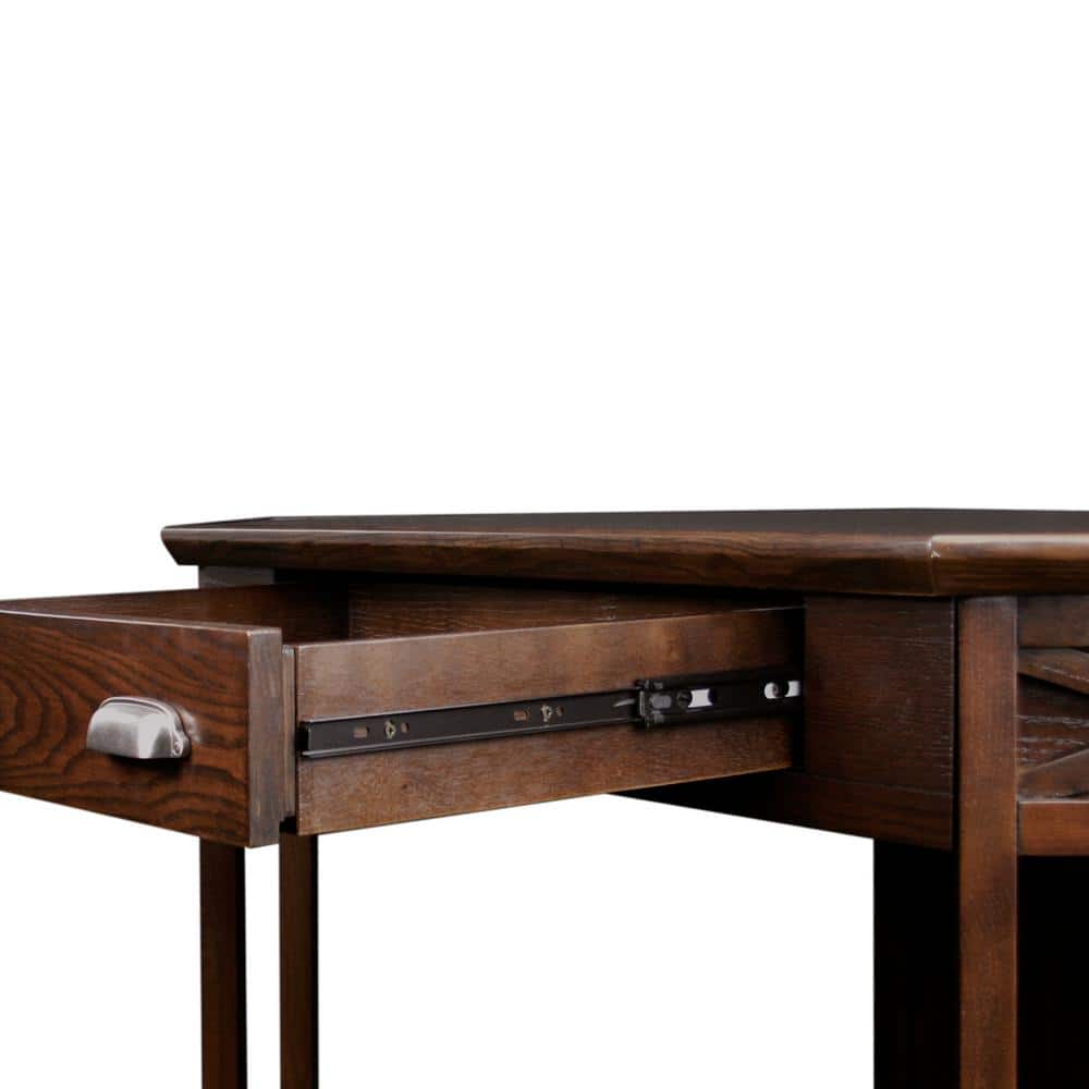 Chocolate Oak Corner Desk with Drawer and Shelf
