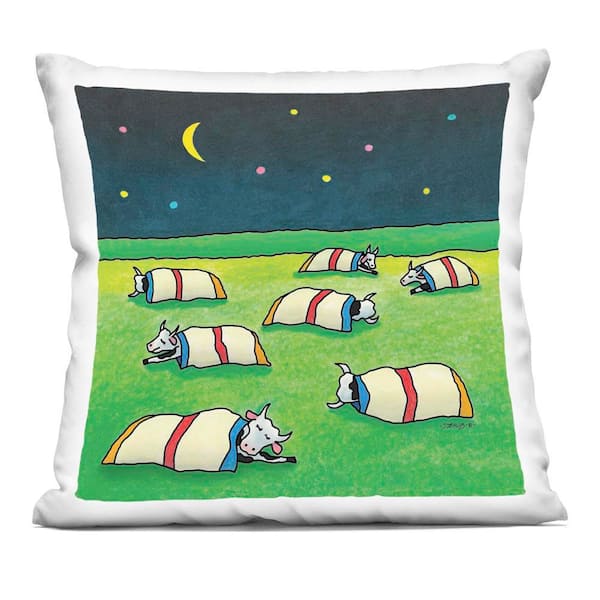 Stupell Industries Pasture Cows Bedtime Green Abstract Polyester 18 in. X 18 in. Throw Pillow