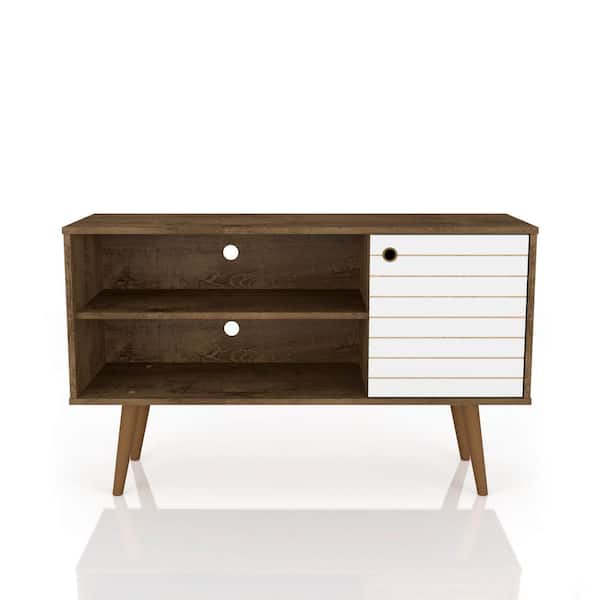 Manhattan Comfort Liberty 42.52 in. Rustic Brown and White TV Stand Fits TVs Up to 46 in. with Storage Doors and Cable Management