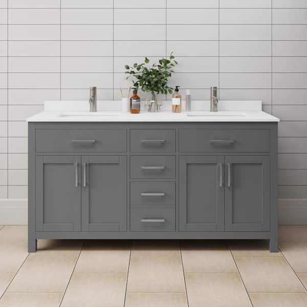 Wyndham Collection Beckett 66 in. W x 22 in. D Double Vanity in Dark Gray with Cultured Marble Vanity Top in White with White Basins