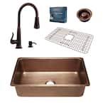David All-in-One Undermount Copper 31-1/4 in. Single Bowl Kitchen Sink with Pfister Ashfield Bronze Faucet and Drain