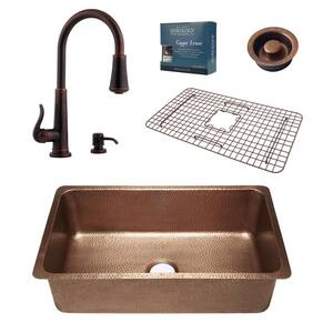 David All-in-One Undermount Copper 31-1/4 in. Single Bowl Kitchen Sink with Pfister Ashfield Bronze Faucet and Drain