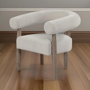 Cream Beige and Taupe Fabric Armchair with Wishbone Cushioned Frame