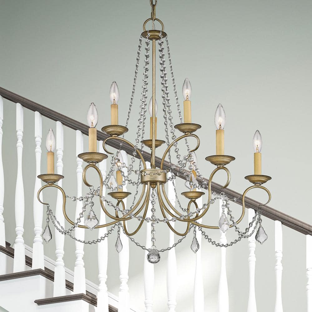 Antique Silver Leaf 9-Light Faux Crystal Chandelier