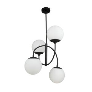 Moonglow 4-Light Matte Black Globe Chandelier with Glass Shades