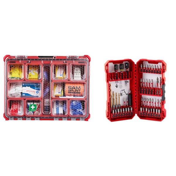 Milwaukee Class B Type 3 Packout First Aid Kit (193-Piece) with SHOCKWAVE Impact Duty Alloy Steel Screw Driver Bit Set (50-Piece)