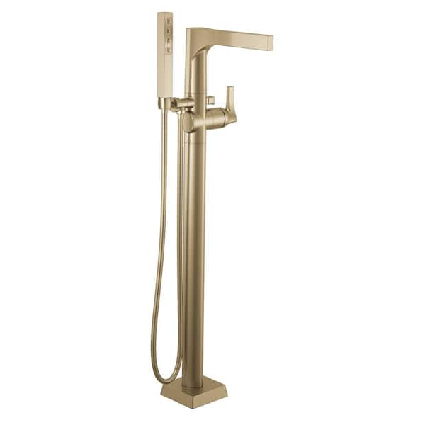 Zura Gold 1-Handle Floor-Mount Tub Filler Trim Kit in Champagne Bronze with Hand Shower (Valve Not Included)