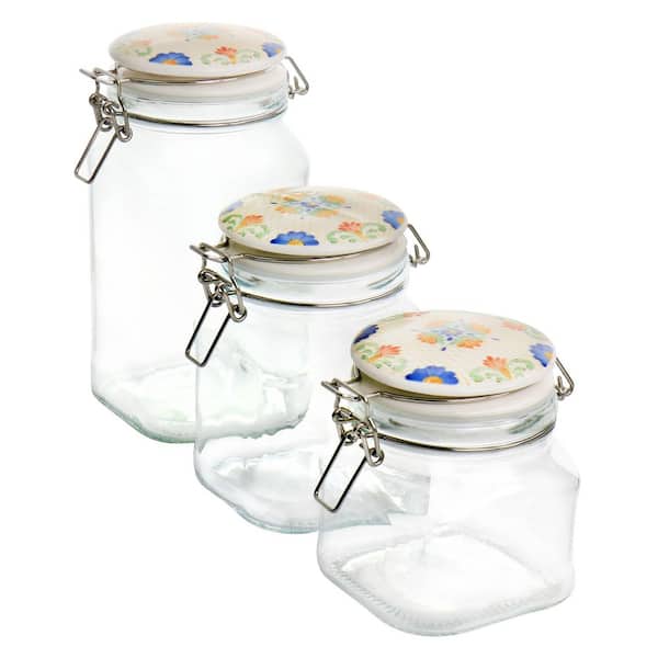 Laurie Gates California Designs Tierra 3-Piece Glass Canister Kitchen Set  with Decorated Lids 985118494M - The Home Depot