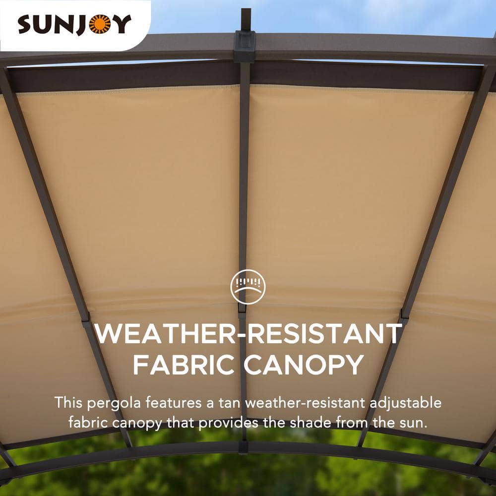 Tan and Brown Steel Arched Pergola with Adjustable Canopy
