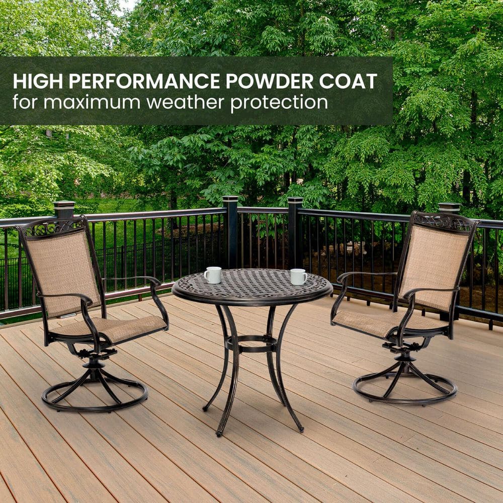 Golden-Bronze 3-Piece Bistro Set with Swivel Rockers and Cast-Top Table