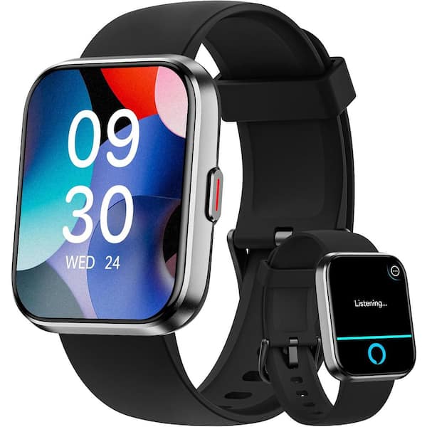 Smart Watches with Bluetooth Calls, IP68 Waterproof, Heart Rate/Sleep/SpO2 Monitor for Unisex in Black