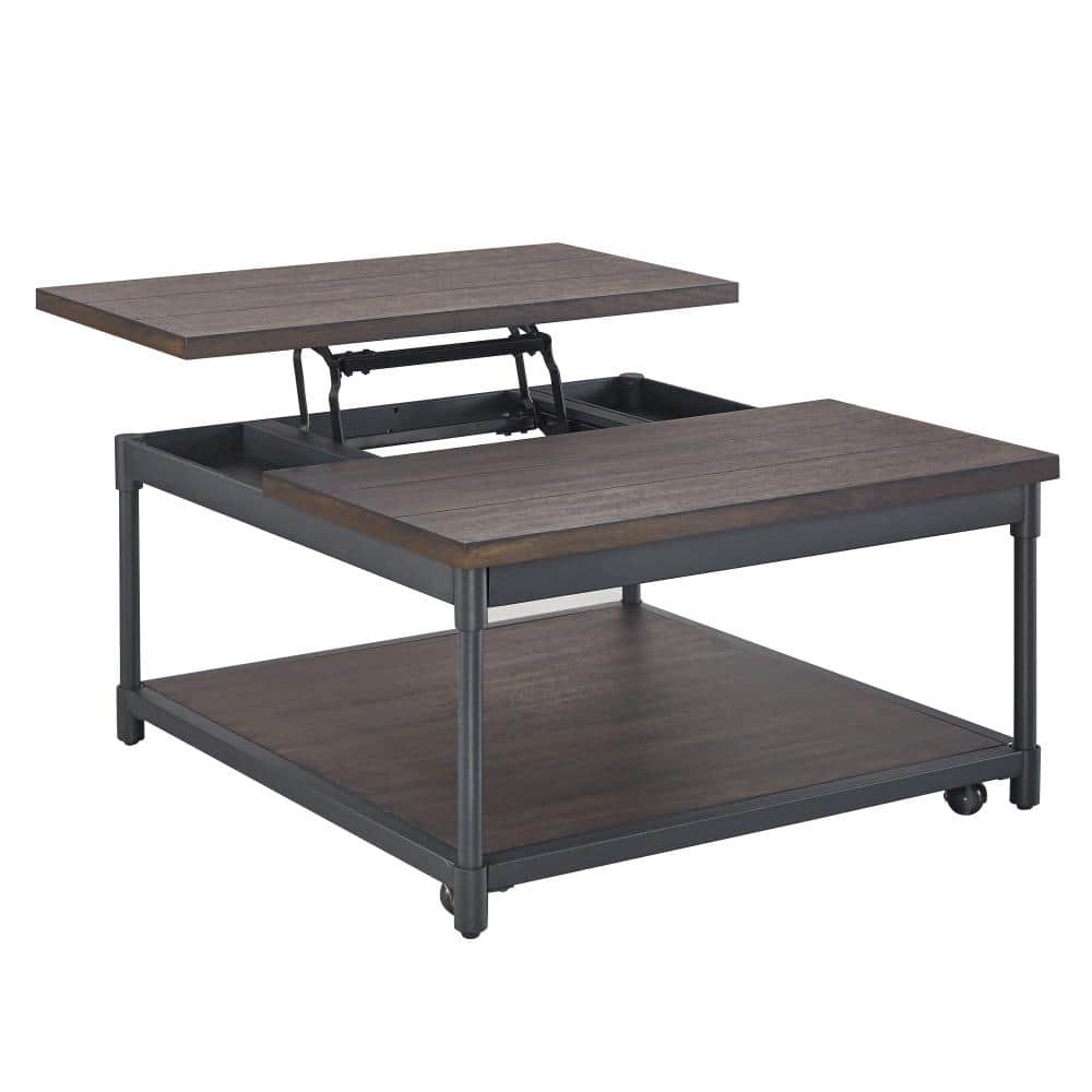Transitional Prescott 36" Square Lift-Top Cocktail Table in Brown and Black