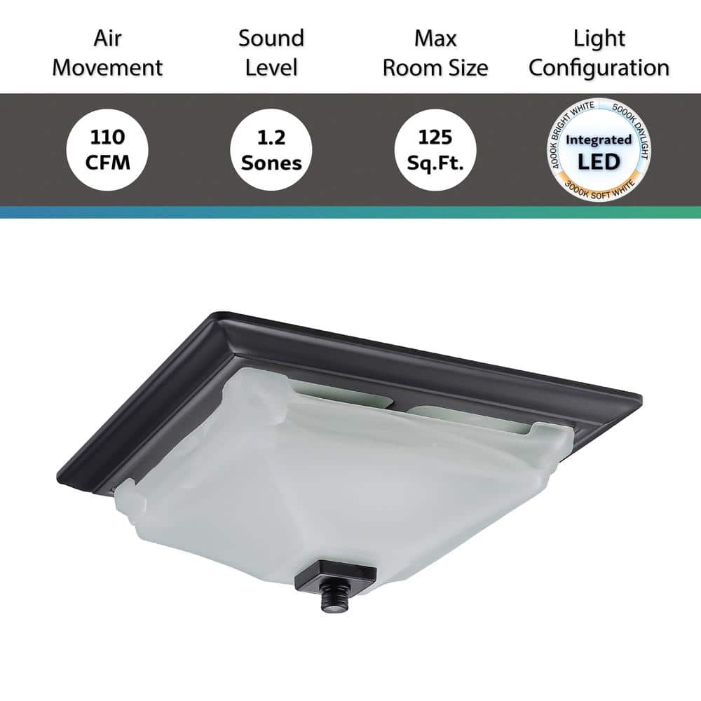 Matte Black Square Metal LED Ceiling Exhaust Fan