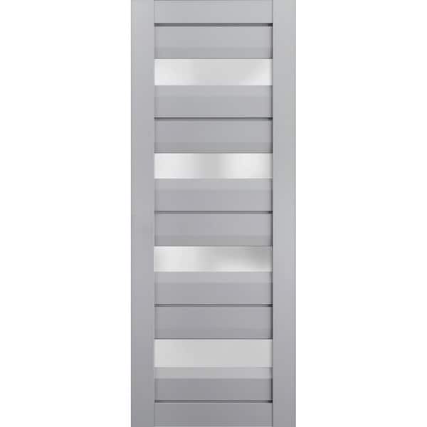 30 in. x 32 in. Solid Wood Frosted glass Matte Grey Interior Door Slab