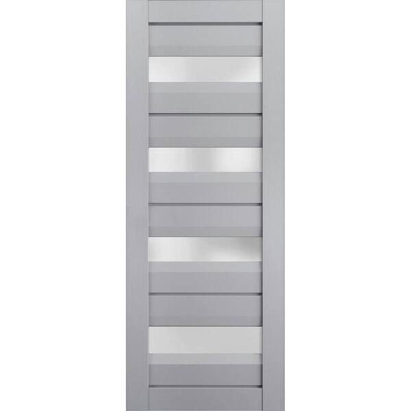 32 in. x 80 in. Solid Wood Frosted Glass Matte Grey Interior Door Slab