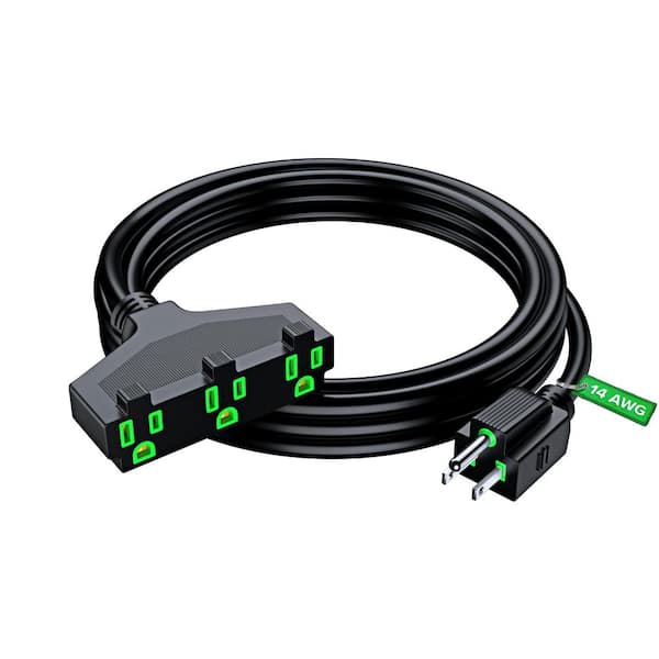 10 ft. 14 / 3 Medium / Heavy Duty Indoor T-Shaped Extension Cord 3-Outlet 15 Amps Black