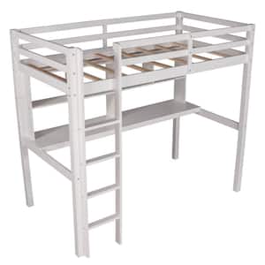 Amelia White Twin Loft Bed with Ladder