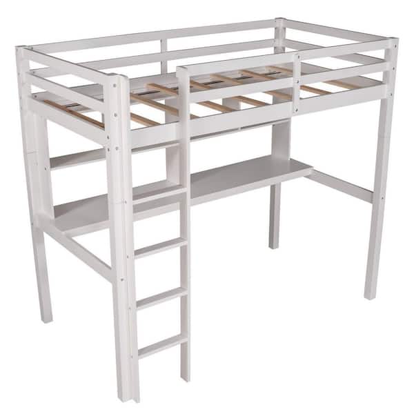 HomeRoots Amelia White Twin Loft Bed with Ladder