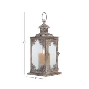 Gray Metal Decorative Candle Lantern with Handle