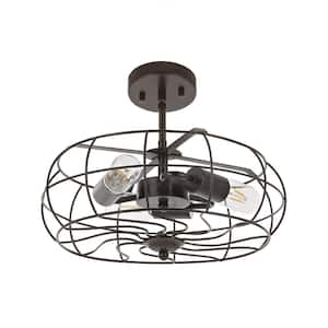 15 in. 3-Light Bronze Farmhouse Caged Semi-Flush Mount