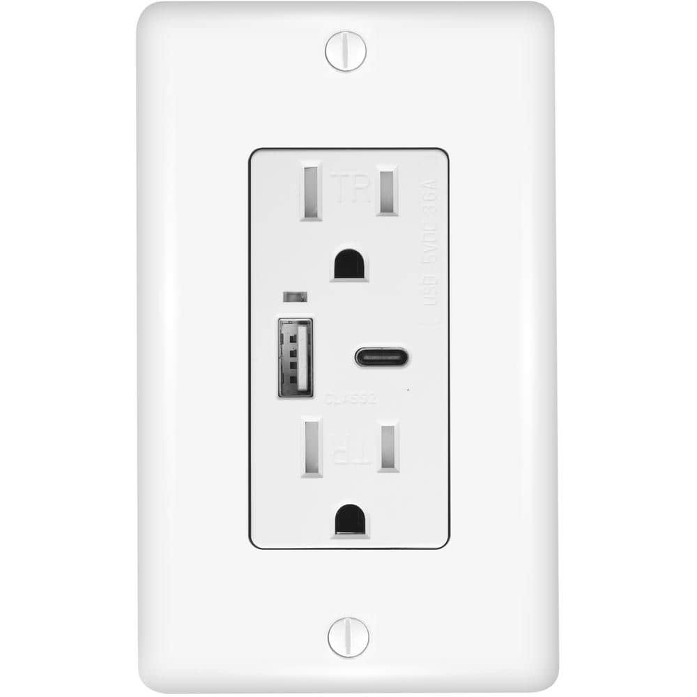 Faith 3.6-Amp 5-Volt Type A and C USB Duplex Wall Outlet with 15-Amp ...