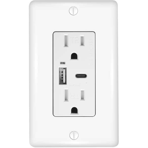 3.6-Amp 5-Volt Type A and C USB Duplex Wall Outlet with 15-Amp 125-Volt Tamper-Resistant Receptacle, White