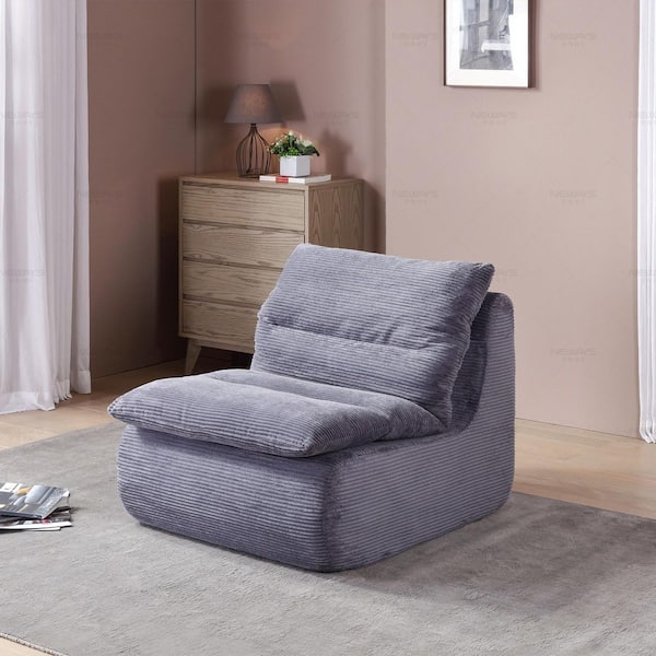33.4 in. W Armless Corduroy Soft in Gray Compression Lounge Bean Bag for Living Room, Bedroom / Study