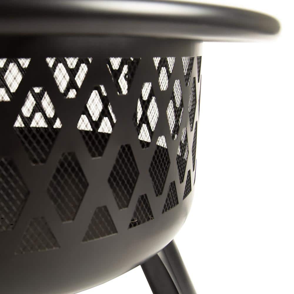 Black Steel Round Wood Burning Fire Pit with Mesh Screen