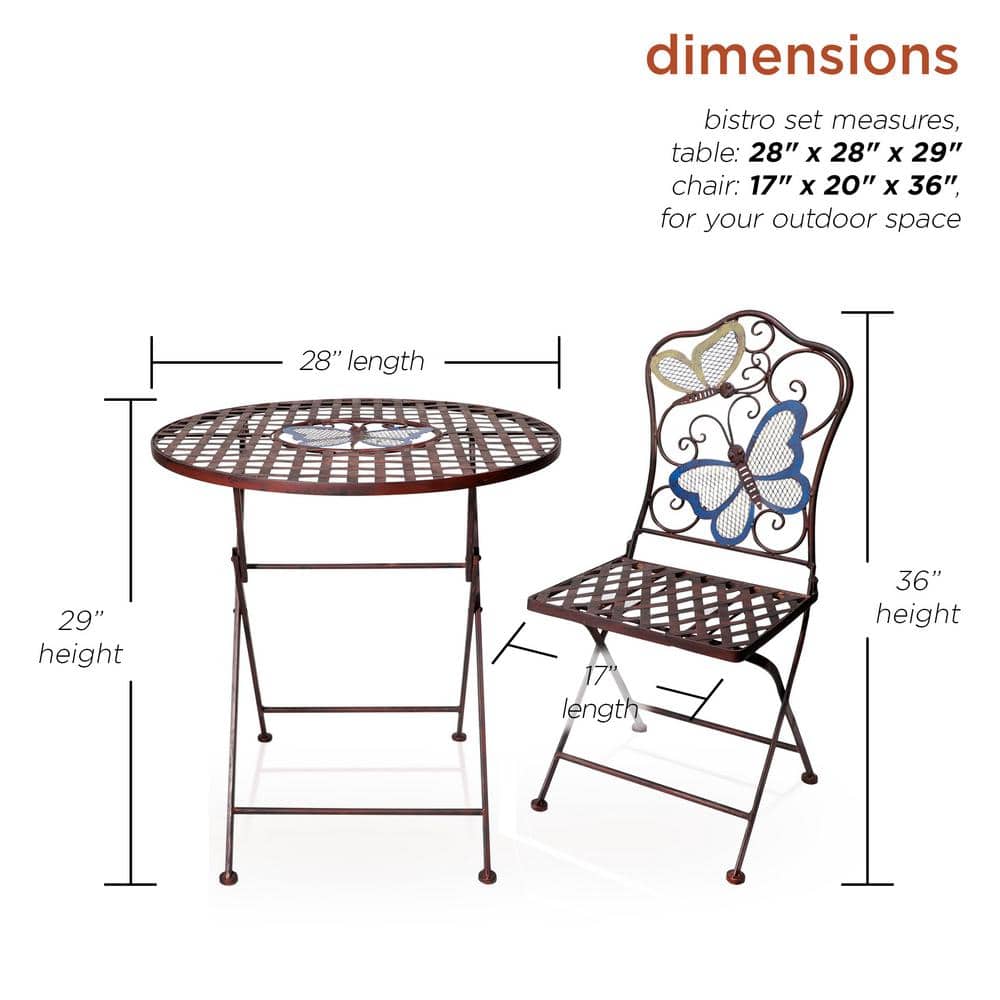Bronze Butterfly Design 3-Piece Folding Bistro Set