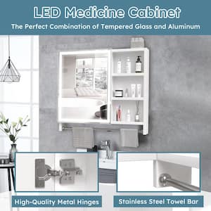 32 in. W x 28 in. H Medium Rectangular White Aluminum Recessed/Surface Mount Medicine Cabinet with Mirror and Towel Rail