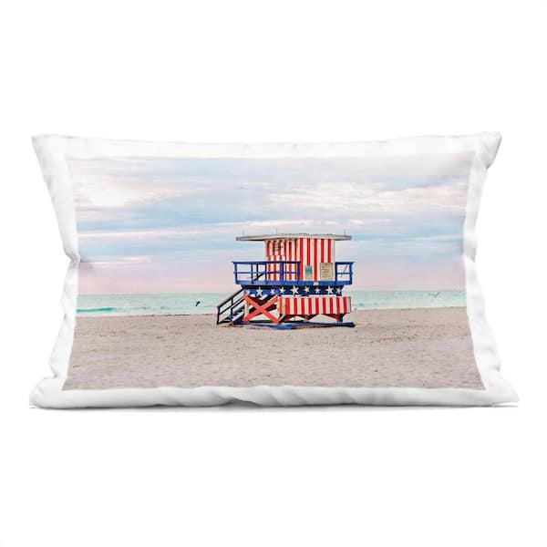Stupell Industries Patriotic Lifeguard Hut Red Abstract Polyester 14 in. X 20 in. Throw Pillow