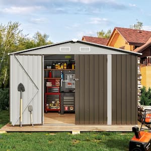 9 ft. W x 7.5 ft. D Gray Metal Storage Shed with Lockable Door and Vents for Tool, Garden, Bike (67 sq. ft.)