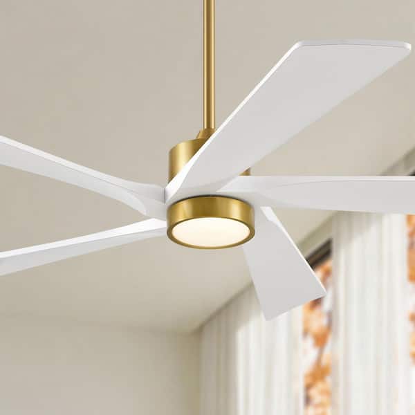 52 in. 5-Blade Indoor White Modern Standard Ceiling Fan with LED Light Solid Wood Blades