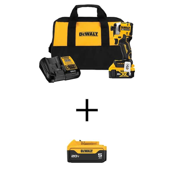DEWALT ATOMIC 20V MAX Lithium-Ion Cordless Impact Driver Kit AND 20V MAX Premium Lithium-Ion 5.0Ah Battery