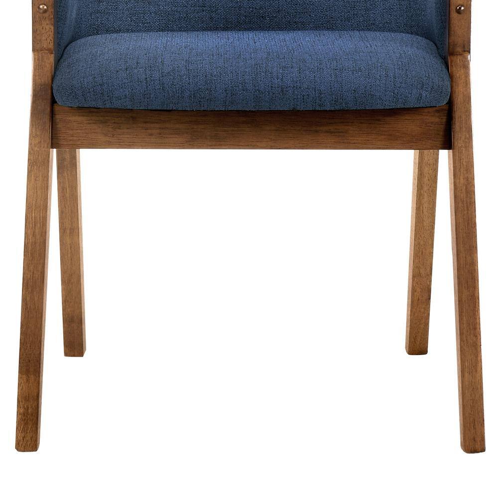 Blue Upholstered Wood Arm Chairs Set of 2