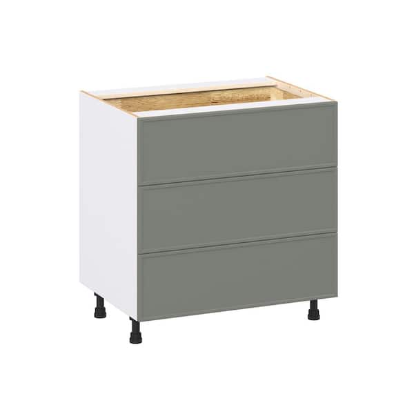 J COLLECTION Fairview 33 in. W x 24 in. D x 34.5 in. H Assembled Slim Shaker Drawer Base Kitchen Cabinet in Moss Green with 4-Drawers