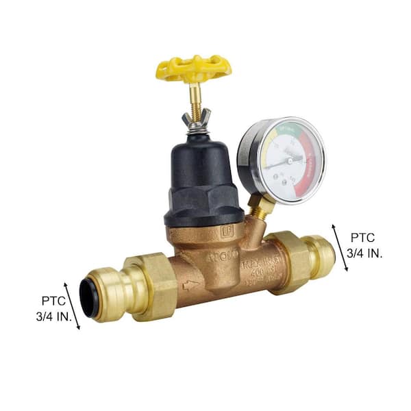3/4 in. Bronze Double Union Push-To-Connect Water Pressure Regulator with  Gauge
