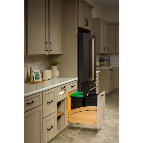 Craftsman Collection Double Black 35 qt. Solid Maple Waste Container w/ 2 Lids, BLUM Soft-Close for 18 in. Base Cabinets