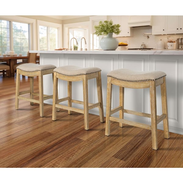 Sadie 26in. H Saddle Natural Wood Counter-Height Barstool with Cream Fabric