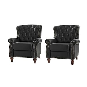 Isabel Black Genuine Leather Recliner with Tufted Back and Rolled Arms Set of 2