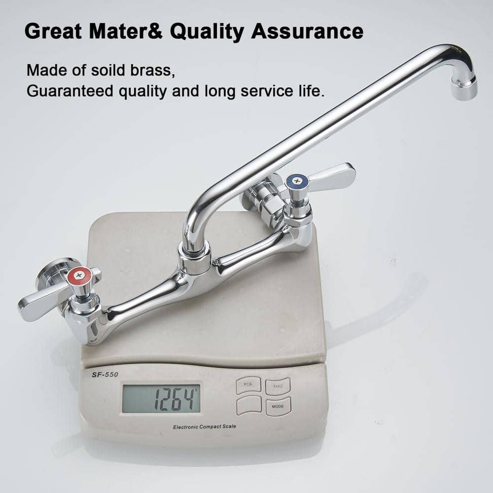 Polished Chrome Wall-Mount 2-Handle Low-Arc Kitchen Faucet