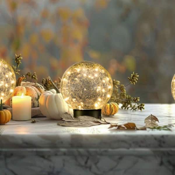 Deck Impressions Black Solar Weather Resistant Glass Crackle Globe Path Light with USB Charge