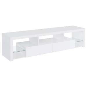 Jude White High Gloss TV Stand with 2-Drawers Fits TV's up to 80 in. with Shelving