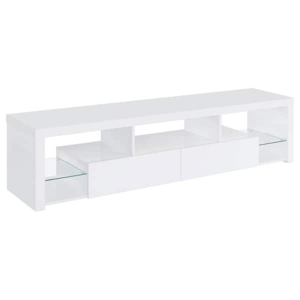 Coaster Jude White High Gloss TV Stand with 2-Drawers Fits TV's up to 80 in. with Shelving
